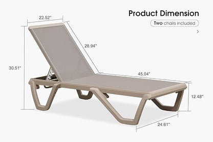 PURPLE LEAF Outdoor Chaise Lounge Chair Set of 2 Pool Lounge Chair with Champagne Aluminum Plastic Stackable Patio Lounge Chair for Poolside Sunbathing Beach Deck Yard, Taupe