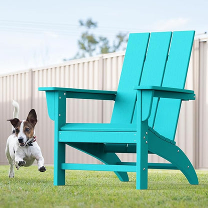 Modern Adirondack Chair, HDPE Plastic Patio Chairs for All Weather, Fire Pit Chair, Outdoor Lawn Chairs for Deck, Porch, Backyard, Garden, Aruba Blue