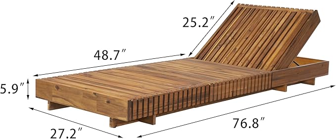 Merax Acacia Wood Chaise Lounge Set w/ 6-Position Adjustable Backrest & Cushion - Outdoor Patio Poolside Furniture, Beige