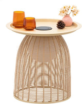 Outdoor Coffee Table Boho Wicker Patio Solar Table Festival Decoration All Weather Metal Round Tables with Built-in - Photo 1