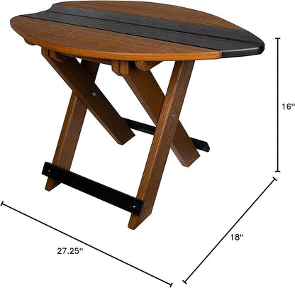 Amish-Made Surfboard Shaped Mahogany and Black Poly Folding Side Table