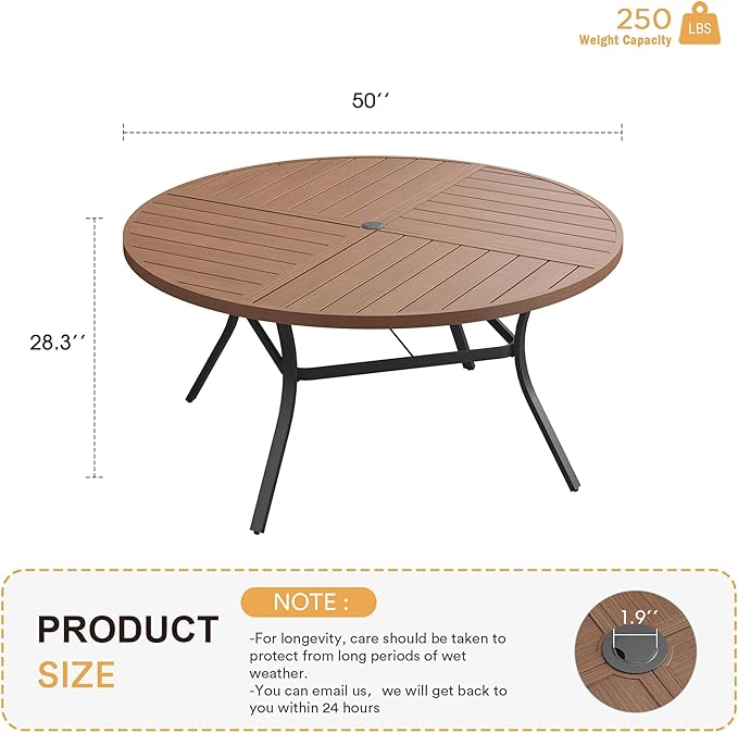 VICLLAX Round Patio Table with Adjustable Umbrella Hole for 6, All Weather Metal Outdoor Dining Table for Lawn Garden - Photo 3