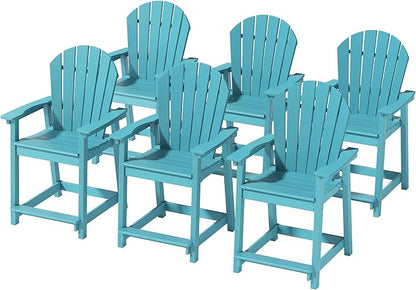 Tall Adirondack Chairs Set of 6, Outdoor Bar Height Chair for Patio, Heavy-Duty Tall Adirondack Chair, Weatherproof HDPE Chairs for Deck, Poolside, Lake Blue