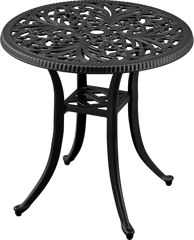 21” Cast Aluminum Patio Bistro Table, All Weather Round Patio Coffee Table, for Backyard Porch Pool Balcony Deck, Black (1, Black)