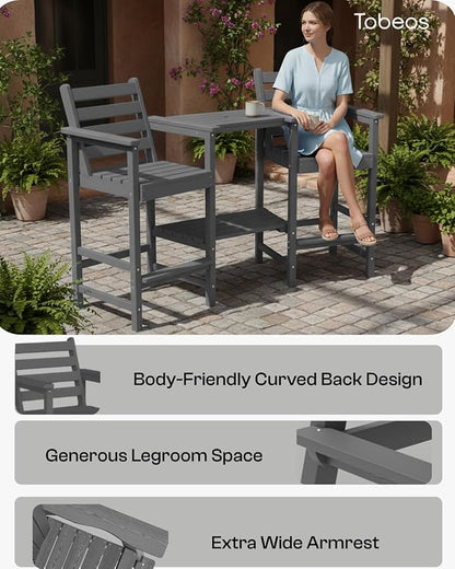 Tall Adirondack Chairs Set of 2, Bar Height HDPE Outdoor Chairs with Connecting Tray & Umbrella Hole, Balcony Patio Adirondack Chairs for Deck, Garden, Lawn (Gray)