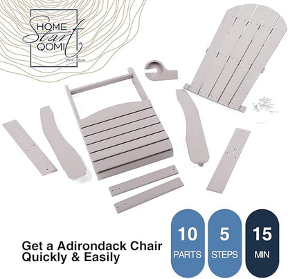 Adirondack Chairs Set of 4, All Weather Resistant Plastic Chairs with Cup Holder, 5 Easy Steps to Install, Outdoor Chairs for Patio, Garden, Backyard Deck, Lawn, Fire Pit - Grey