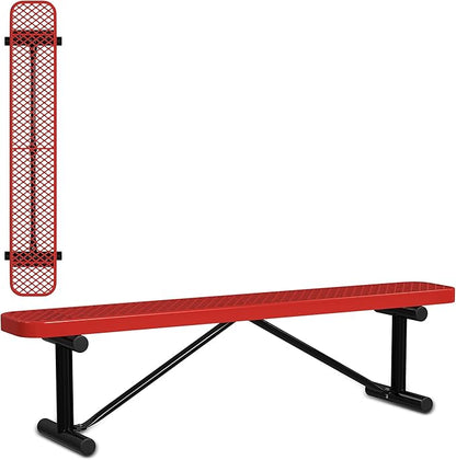Leisure Craft Metal Outdoor Bench - 6 Foot Heavy Duty Backless Bench Seating for Garden, Porch, Picnic, Park, Expanded Metal, Thermoplastic Coating, Commercial Grade Furniture Made in USA - Red