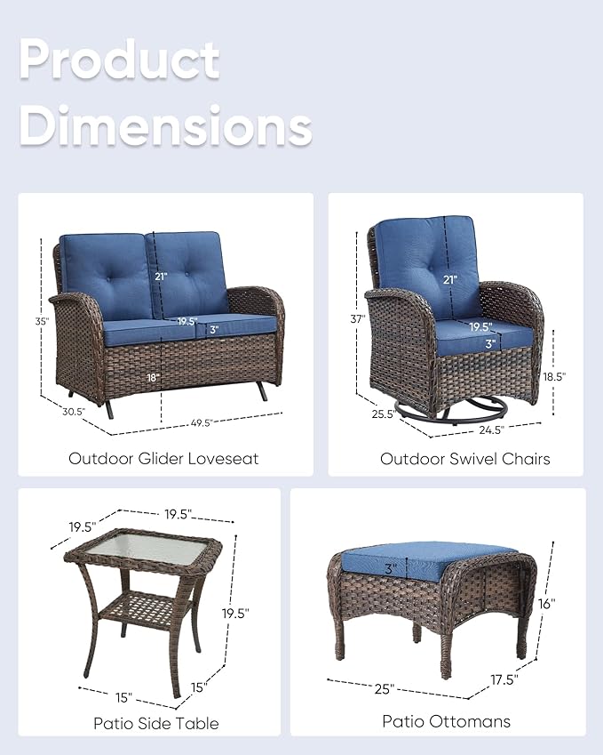 6 Pieces Patio Wicker Furniture Set-Outdoor Swivel Chairs Set of 2 Outdoor Glider Love seat with Outdoor Footstool - Photo 2