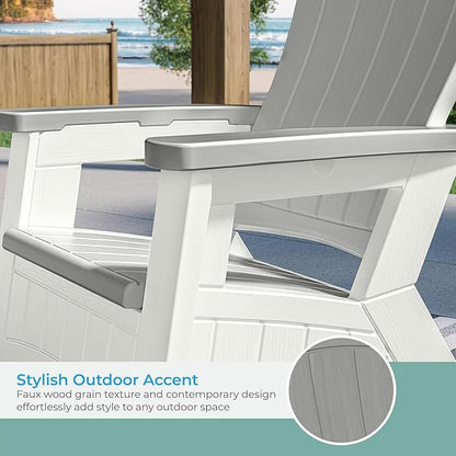 Suncast Outdoor Patio Adirondack Chair with 8 Gallons of Under-Seat Storage, Stylish Faux Wood Outdoor Storage Chair, Dove Gray/Ice Cube, Made in The USA