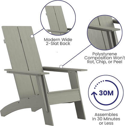 Merrick Lane Piedmont 2 Slat Poly Resin Adirondack Chair - Gray - Modern Design - Indoor/Outdoor