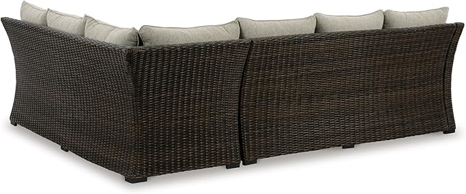 Signature Design by Ashley Brook Ranch Outdoor Sectional, All‑Weather Resin Wicker Patio Furniture With High‑Performance Cushions, Durable Aluminum Frame, Neutral