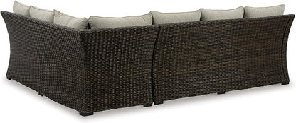 Signature Design by Ashley Brook Ranch Outdoor Sectional, All‑Weather Resin Wicker Patio Furniture With High‑Performance Cushions, Durable Aluminum Frame, Neutral