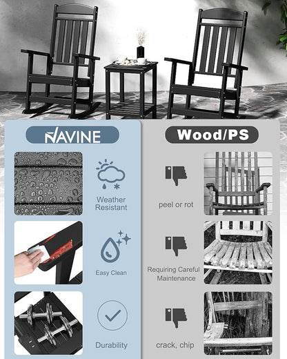 Outdoor Rocking Chairs Set of 2, Oversized High Back Patio Rocking Chairs, All Weather Porch Rocking Chairs for Outside. Black