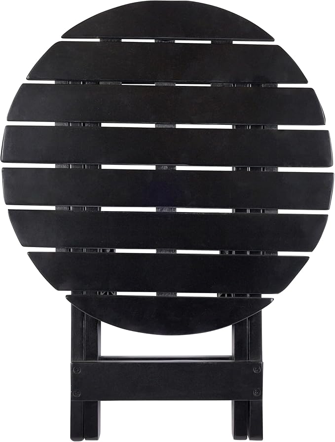 Shine Company Indoor/Outdoor Adirondack Round Folding Acacia Wooden Side Table, Black