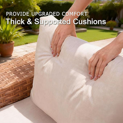 SUNSITT 6-Piece Patio Furniture Set, Outdoor Wicker Modular Sectional Sofa with 7.7-inch Wide Armrests & Thick Comfy Cushions, Glass Top Coffee Table, Rattan Conversation Set, Natural Color