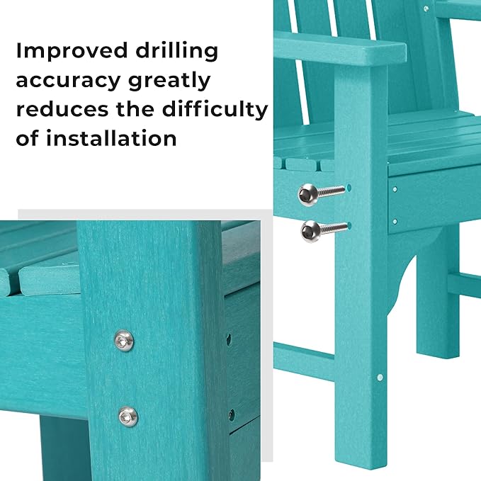 Costaelm 3 piece Patio Set, Outdoor Table and Chairs Set of 3, 3-Piece HDPE Garden Chair with Square Adirondack Side Table, Porch Chairs Coffee Table for Outside Porch Backyard, Turquoise