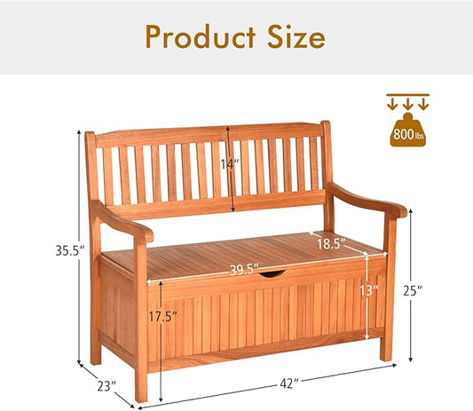 S AFSTAR Outdoor Patio Bench with Storage Box, 33 Gallon Storage Bench Deck Box with Dustproof Liner, Comfort Backrest & Wide Armrest, 800 lbs Capacity, Wood Bench for Garden Patio Park Porch