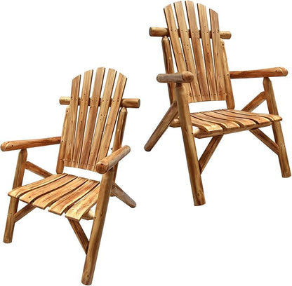 Anraja Wooden Adirondack Chair Outdoor Wood Log Furniture Porch Patio Outside Rustic Seating Indoor Lawn Lounge Country Deck Farmhouse Fire Pit, Brown 42.12in Tall