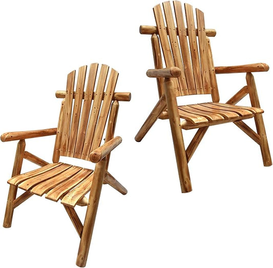 Anraja Wooden Adirondack Chair Outdoor Wood Log Furniture Porch Patio Outside Rustic Seating Indoor Lawn Lounge Country Deck Farmhouse Fire Pit, Brown 42.12in Tall