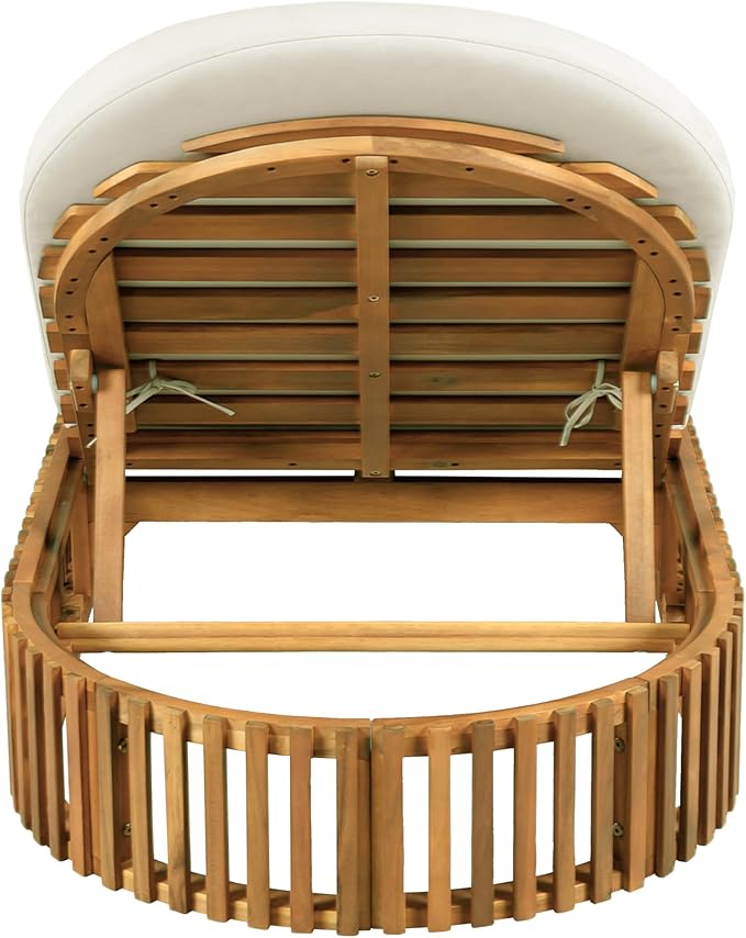 Merax Acacia Wood Chaise Lounge Set of 2 with Curved Cushion, Outdoor Sun Lounger for Patio, Poolside and Garden, Teak Finish Wood Recliner, 80.8" L, Supports 300 lbs, Cream