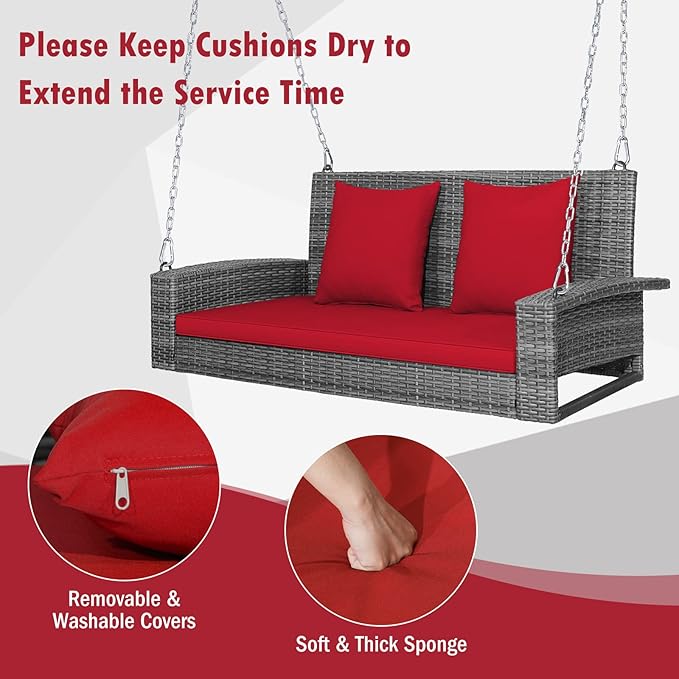 Tangkula 2 Person Wicker Hanging Porch Swing - Photo 6