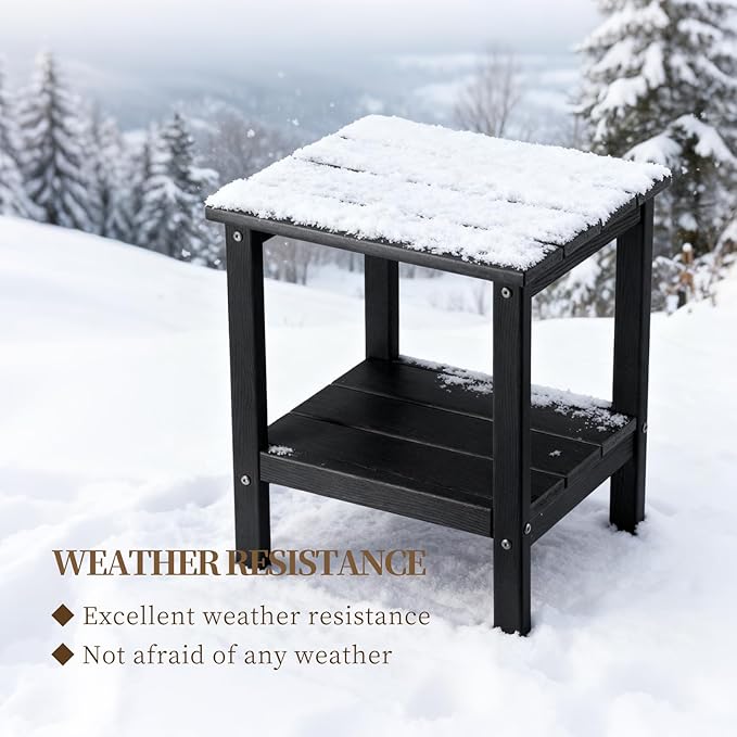 Outdoor Side Table,Double Layer Small Side Tables,All Weather Adirondack Side Table, Waterproof Outdoor End Tables for Patio,Pool,Porch (Black)