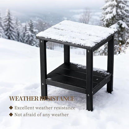 Outdoor Side Table,Double Layer Small Side Tables,All Weather Adirondack Side Table, Waterproof Outdoor End Tables for Patio,Pool,Porch (Black)