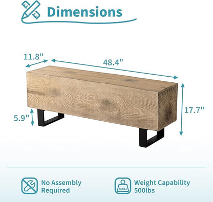 AQUILLA Modern Outdoor Bench, Faux Wooden Patio Bench, Concrete Backless Porch Bench Weatherproof, Anti-Rust Metal Legs Garden Benches for Entryway, Park, Yard (48",Light Brown)