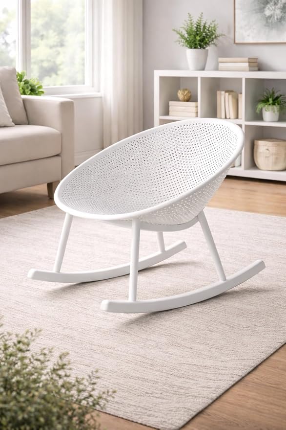 2xhome Set of 2 Patio Rocking Chairs | Oval Egg Shaped Lounge Rocker | All Weather Plastic | Modern Accent Side Chair for Indoor or Outdoor Use, White