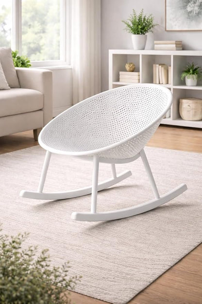 2xhome Set of 2 Patio Rocking Chairs | Oval Egg Shaped Lounge Rocker | All Weather Plastic | Modern Accent Side Chair for Indoor or Outdoor Use, White