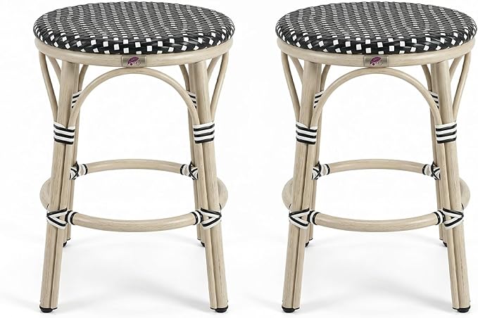PURPLE LEAF Patio French Round Counter Stool Set of 2 Large Seat 26" Rattan Armless Stackable Barstools Rattan Wicker - Photo 1