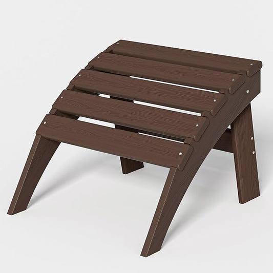 nevilywood HDPE Folding Ottoman - Adirondack Chair Footrest – Weather Resistant, Wood-Grain, Low-Maintenance-, Garden Patio Porch – Coffee
