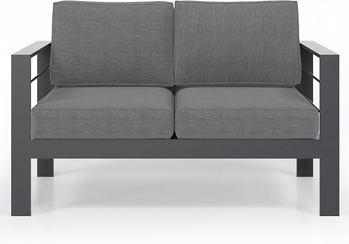 Solaste Outdoor Loveseat Aluminum Patio Furniture Sofa, All-Weather Metal Outdoor Couch with Cushions,Dark Grey - Photo 7