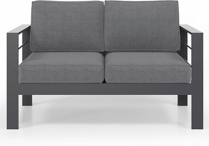 Solaste Outdoor Loveseat Aluminum Patio Furniture Sofa, All-Weather Metal Outdoor Couch with Cushions,Dark Grey