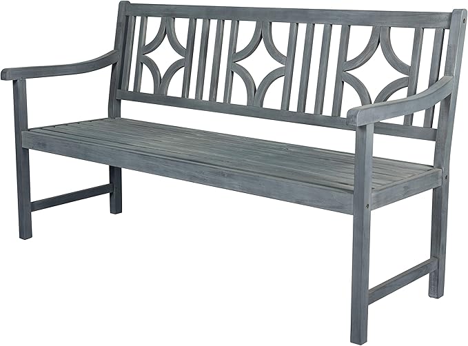 JONATHAN Y BNH100B Sloane 59.1" 3-Seat Ogee Diamond-Back 600-Lbs Support Acacia Wood Outdoor Garden Patio Bench for Garden, Lawn, Backyard, Pool, Deck, Beach, Firepit, Gray