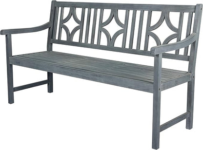 JONATHAN Y BNH100B Sloane 59.1" 3-Seat Ogee Diamond-Back 600-Lbs Support Acacia Wood Outdoor Garden Patio Bench for Garden, Lawn, Backyard, Pool, Deck, Beach, Firepit, Gray