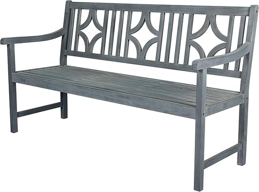 JONATHAN Y BNH100B Sloane 59.1" 3-Seat Ogee Diamond-Back 600-Lbs Support Acacia Wood Outdoor Garden Patio Bench for Garden, Lawn, Backyard, Pool, Deck, Beach, Firepit, Gray