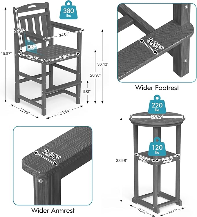 Ciokea 3-Pcs Bistro Table and Chairs - Photo 2