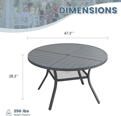 DIFY 47.2" Round Outdoor Patio Dining Table for 6, Metal Patio Table with 1.57" Adjustable Umbrella Hole, All-Weather Outdoor Furniture Table for Garden Backyard Deck, Grey