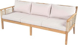Merax Outdoor Patio Acacia Wood 3-Seater Sofa Set with 2 Coffee Tables with Beige Cushions, Hand Woven Rope Design - Photo 5