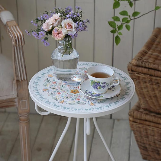 Outdoor Side Table & Mosaic Plant Stand, 14" Ceramic Tile Top Round End Table Accent Table, Indoor Outdoor Coffee Tea Table for Yard Porch Garden Patio