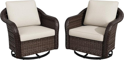 Outdoor Wicker 360 Degree Swivel Glider Rocker Chairs Set, Patio Conversation Furniture Set with Washable Cushions for Garden, Poolside (Beige)