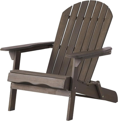 Benjara Libo Outdoor Adirondack Chair- Taupe Gray Acacia Wood- Slat Panels