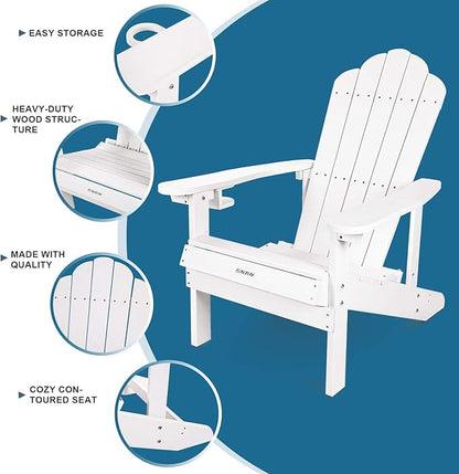 SNAN Adirondack Chair Weather Resistant with Cup Holder, Chair for Patio&Lawn & Garden,Poly Lumber,Fade-Resistant,All-Weather,Wood-Like Processing and Sturdy Outdoor Chair (White)