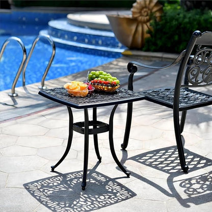 Outdoor 21" Cast Aluminum Square Side Table Set of 2 End Table for Patio, Backyard, Pool, Indoor Companion, Easy Maintenance and Weather Resistant, Black