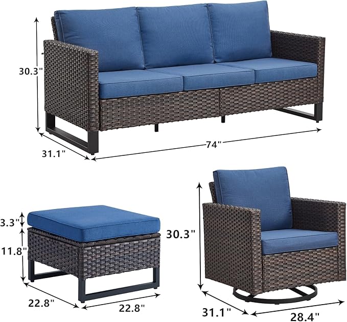 Rilyson Wicker Outdoor Patio Furniture Set - 5 Piece Patio Conversation Set with 2 Swivel Rocker Chairs - Photo 2