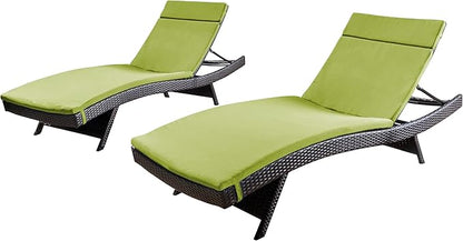 Christopher Knight Home Salem Outdoor Wicker Adjustable Chaise Lounges with Cushions, 2-Pcs Set, Multibrown / Bright Green