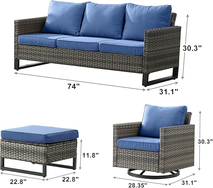 Rilyson Wicker Outdoor Patio Furniture Set - 5 Piece Patio Conversation Set with 2 Swivel Rocker Chairs - Photo 2