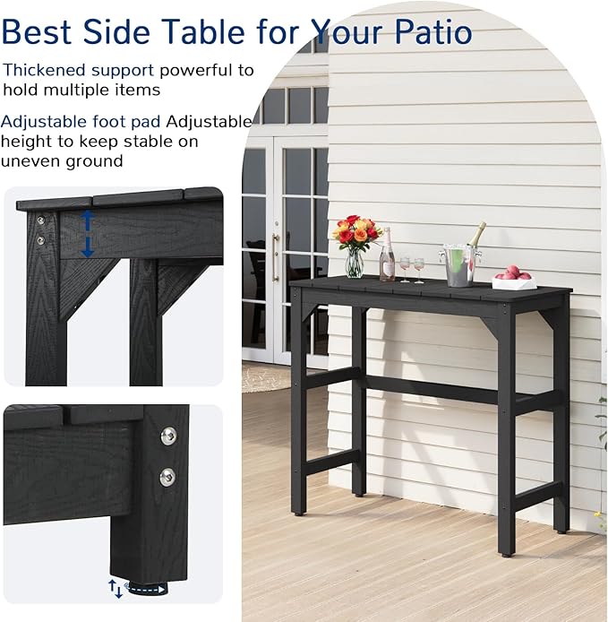 3 Piece Outdoor Bar Set, 42" Rectangular Pub Height High Top Bar Table & 2 Outdoor Bar Stools for Patio, Garden - Photo 5