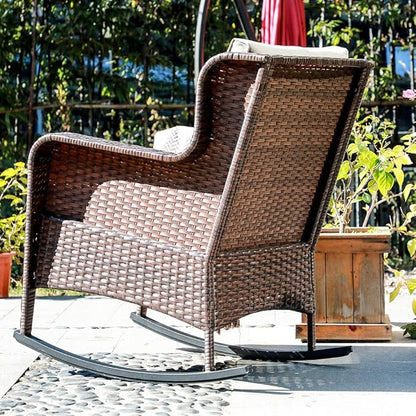 SUNSITT Outdoor Resin Wicker Rocking Chair with Olefin Cushions, Patio Yard Furniture Club Rocker Chair, Brown Wicker & Beige Cushions